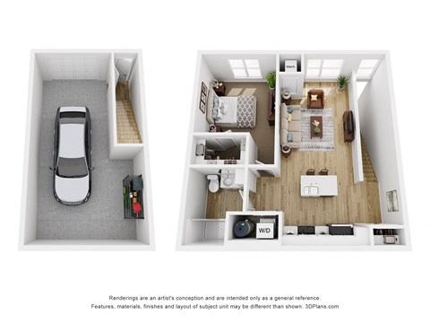 One Bed 1 bath Upper Floor Plan at The Daniels at Northern Gateway Apartments, Saukville, WI